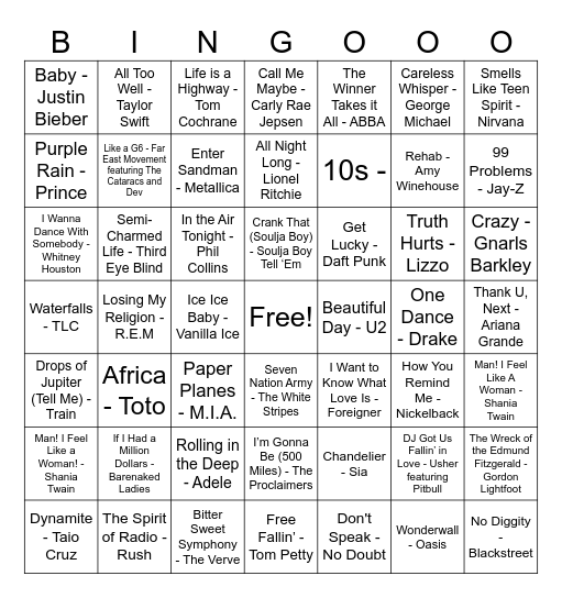 Music Bingo Card