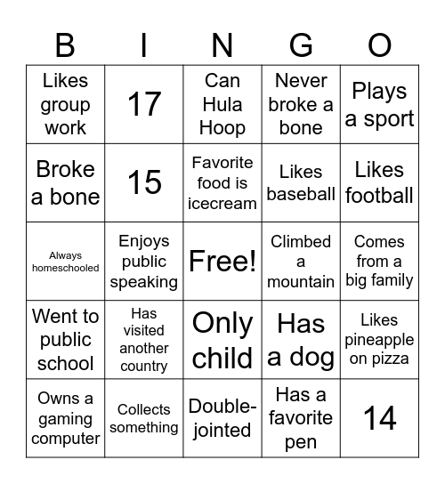 Untitled Bingo Card