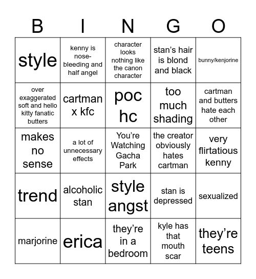 Gacha Park Bingo Card