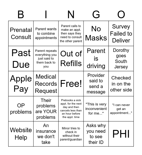 Front Desk 5 Bingo Card