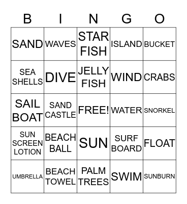 Beach Bingo Card