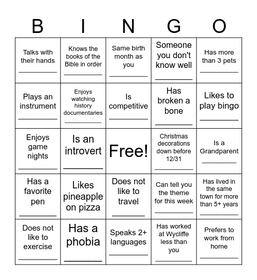 Untitled Bingo Card