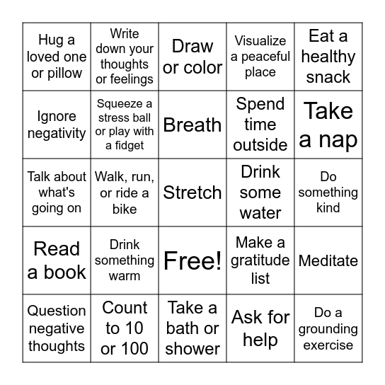 Coping Skills Bingo Card