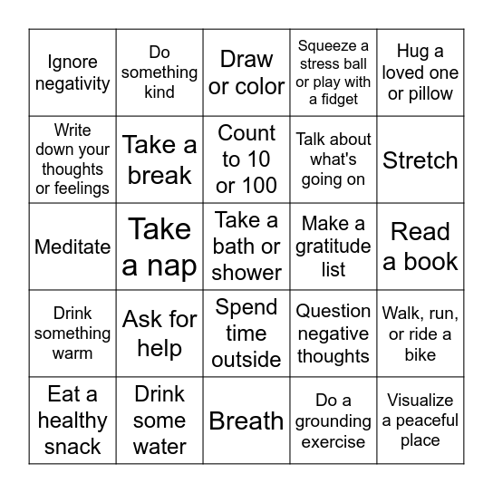 Coping Skills Bingo Card