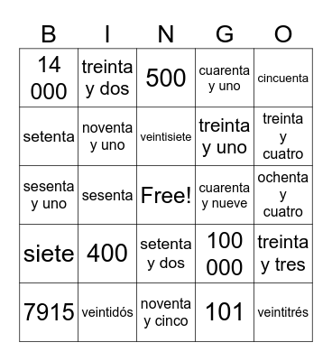 Numeros 1-100,000 Bingo Card