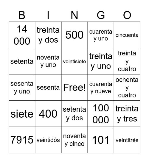 Numeros 1-100,000 Bingo Card