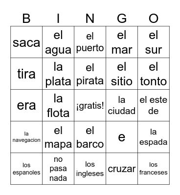 spanish bingo (for class) Bingo Card