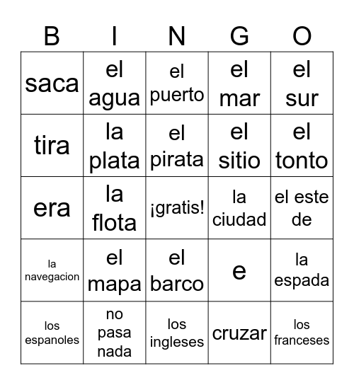 spanish bingo (for class) Bingo Card