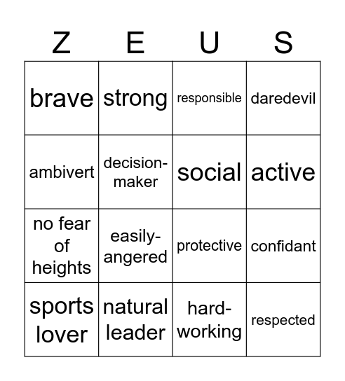 Child of Zeus Bingo Card