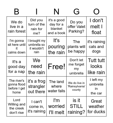 Rainey Day Bingo Card