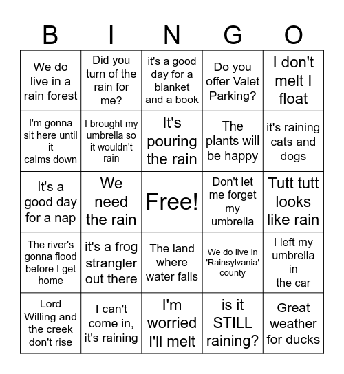 Rainey Day Bingo Card