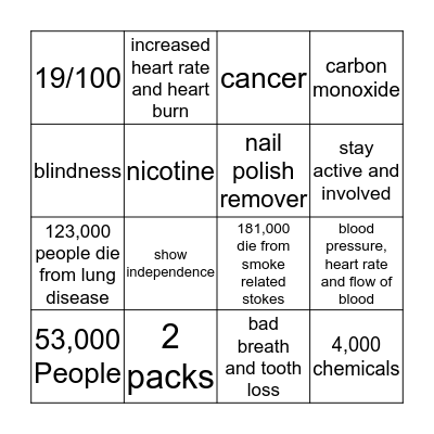 Tobacco Bingo Card