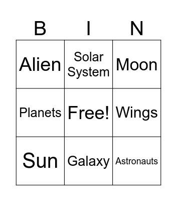 Alien & Outer Space Bingo Card