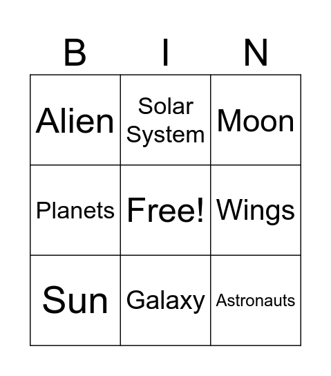 Alien & Outer Space Bingo Card