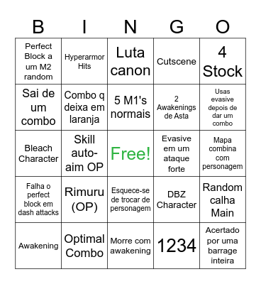 Anime Showdown Bingo Card