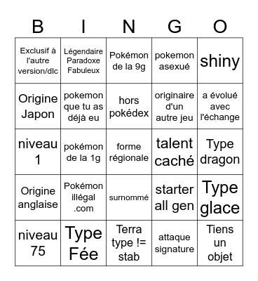 Bingo échange miracle Bingo Card