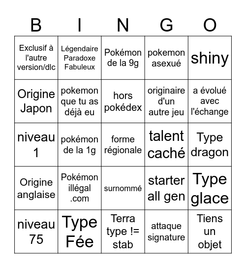 Bingo échange miracle Bingo Card