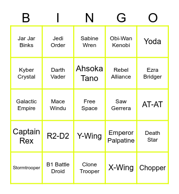 Star Wars Bingo Card