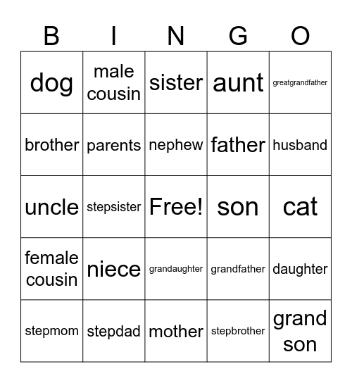 U3 La familia Bingo Card