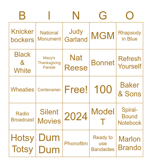 The Landing's Centenarian Bingo Card