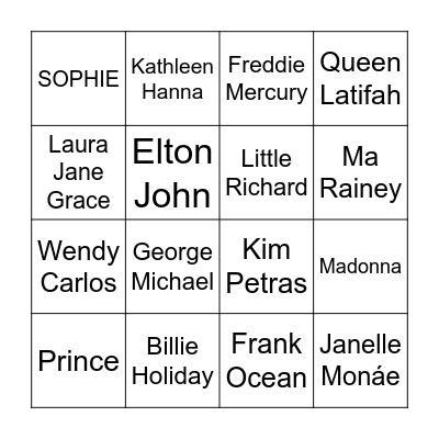 LGBT Muscicians Bingo Card