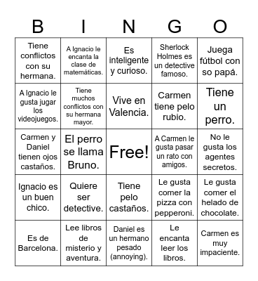 Daniel el detective Ch. 1 Bingo Card