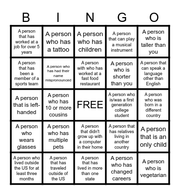 Diversity Bingo Card