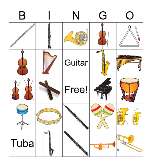 Instrument Families Bingo Card