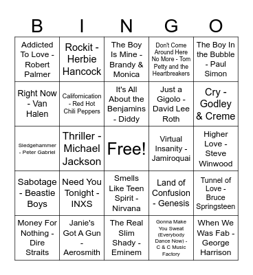 Capital Bingo - VMA Video of the Year Pt 1 Bingo Card