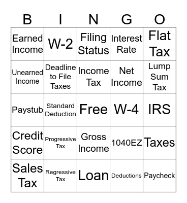 Taxes Bingo Card