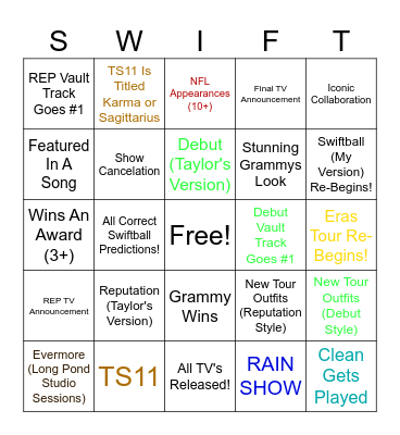 2024 Bingo Card (Taylor's Version) Bingo Card