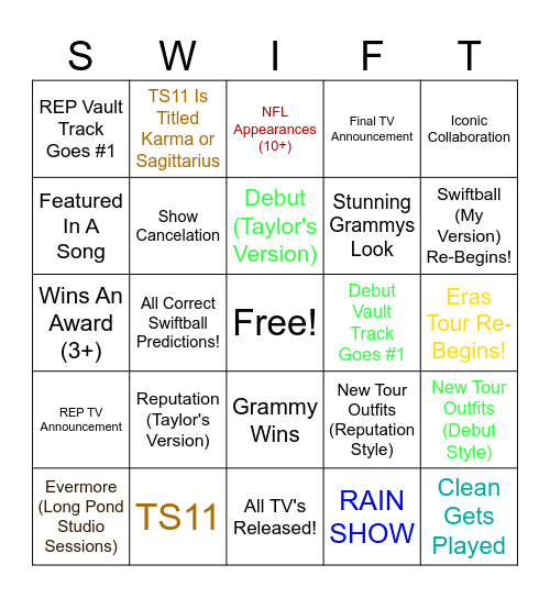 2024 Bingo Card (Taylor's Version) Bingo Card