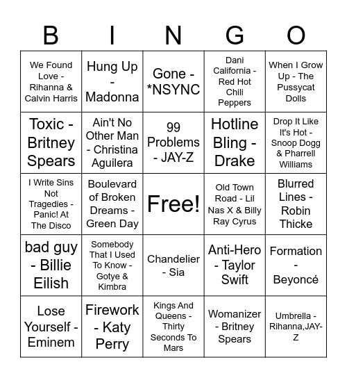 Capital Bingo - VMA Video of the Year Pt 2 Bingo Card