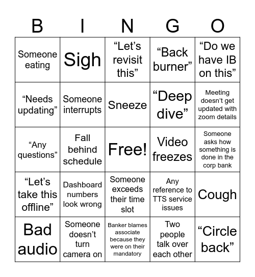 Software Planning Session Bingo Card