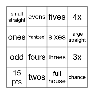 Yahtzee Bingo Card