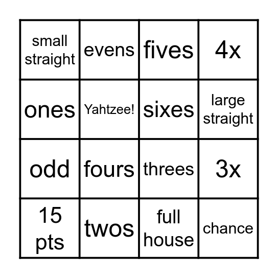 Yahtzee Bingo Card