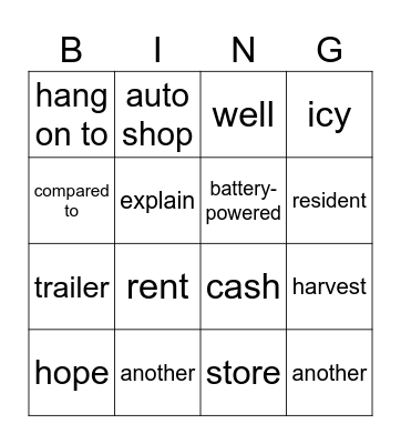 vocabulary bingo Card