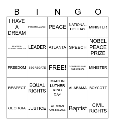 MARTIN LUTHER KING Bingo Card