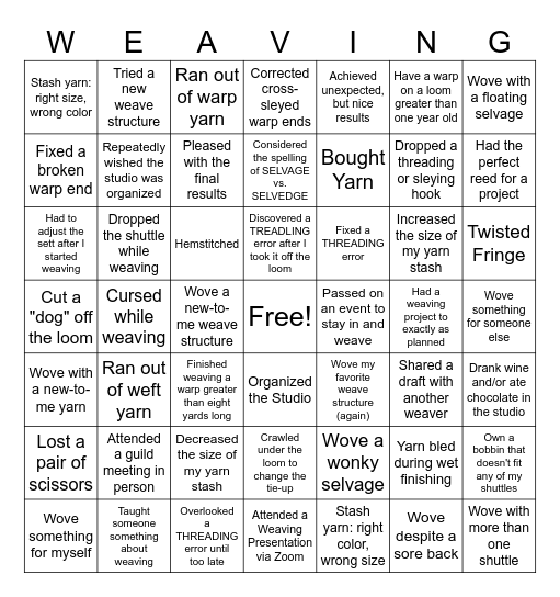 Weaving Bingo Card