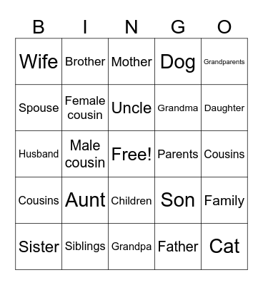 Family Vocabulary Bingo Card