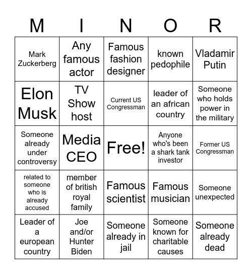 Epstein Island Bingo Card