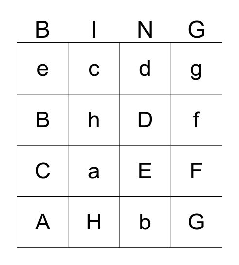 Letter Bingo Aa-Hh Bingo Card