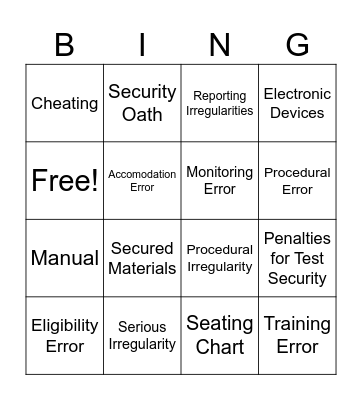 Test Security Bingo Card