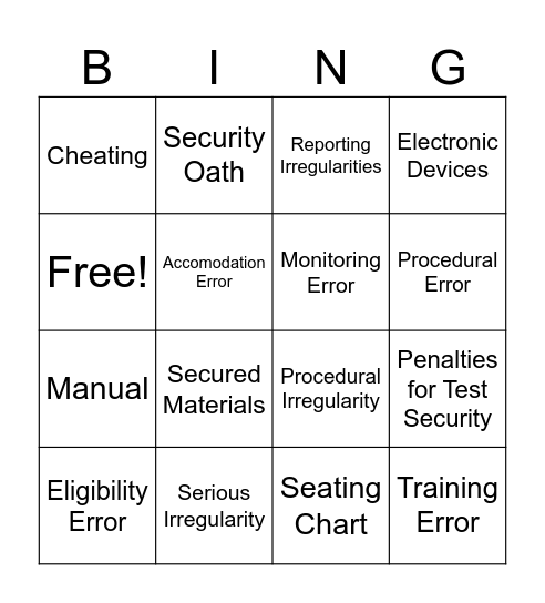 Test Security Bingo Card