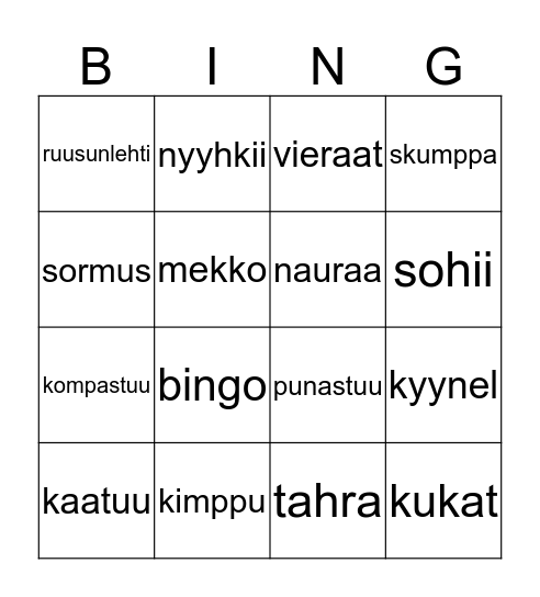 Testi Bingo Card
