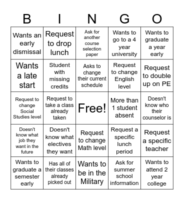 Course Selection Bingo 2024 Bingo Card
