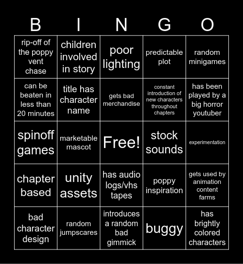 Bad mascot horror Bingo Card