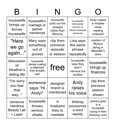 RHOSLC Reunion Part 1 Bingo Card