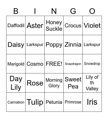 FLOWERS Bingo Card