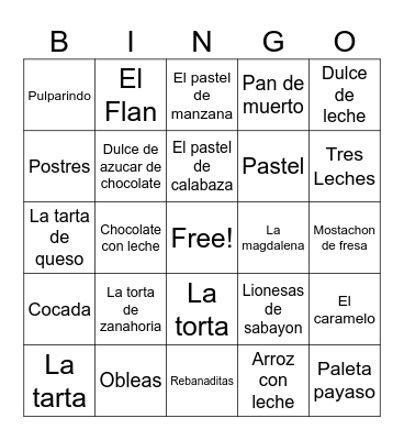 Expat Kids Bingo: Desserts! Bingo Card